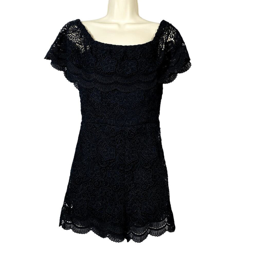 ASTR Lace Off Shoulder Party Dress Prom Black Scoop Neck - S